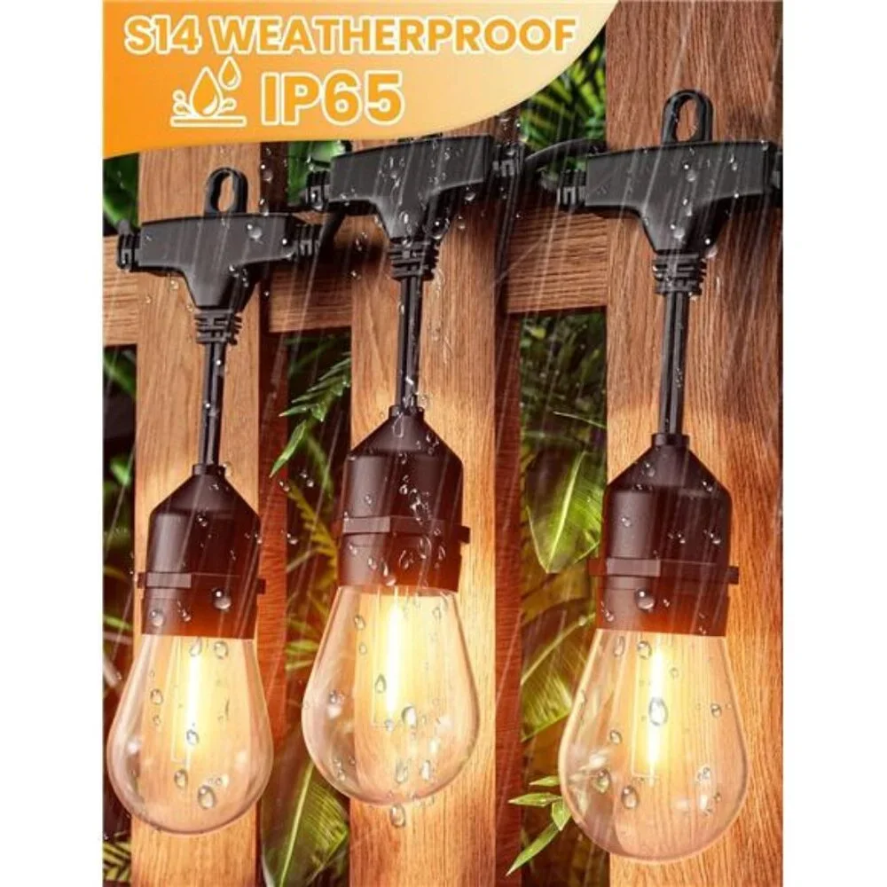 Outdoor Led String Lights 50FT, Patio Lights with 16pcs S14 Shatterproof Bulbs